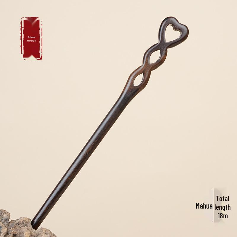 High-End Natural Ebony Wood Hairpin - Extended Chinese Ancient Style Black Hair Bun Accessory