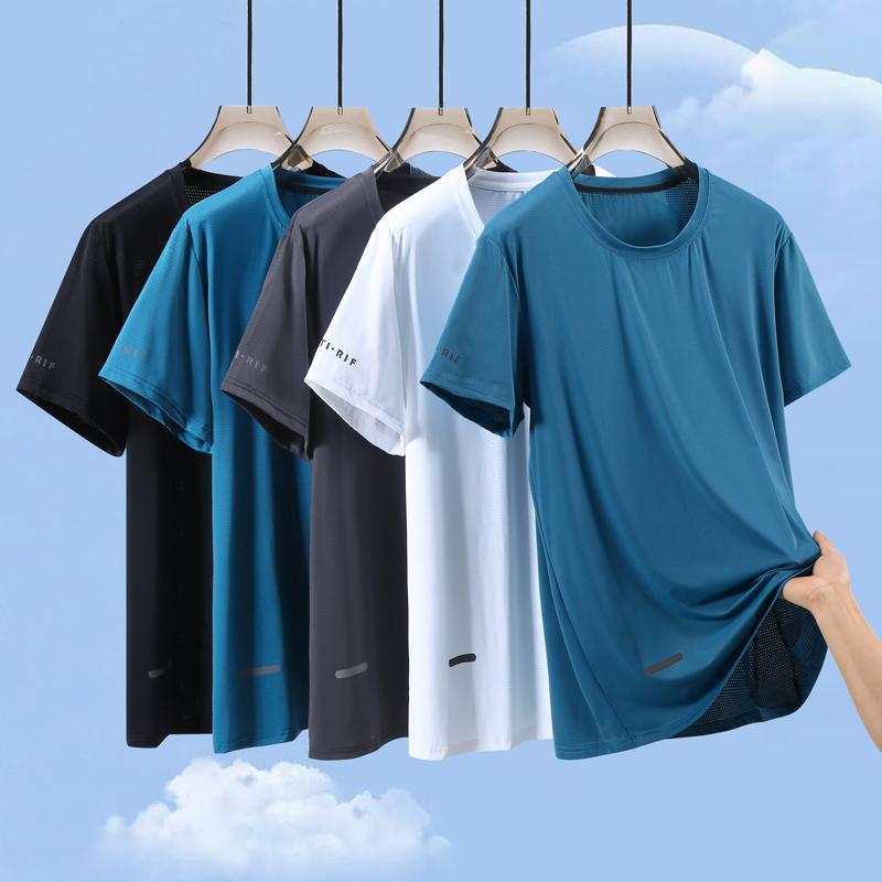 Men's Plus Size Quick Dry T-Shirt, Mesh Breathable High Elastic Short Sleeve Sport Tee (XL-5XL)
