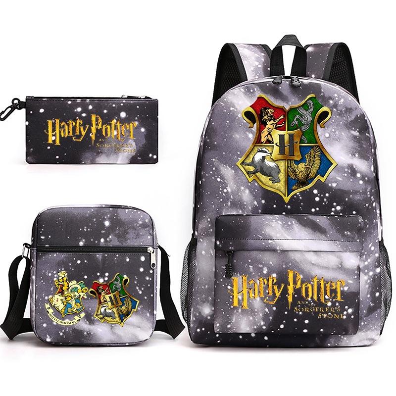 Large Capacity Schoolbag with Shoulder Strap; Student Three-piece Pencil Case Set