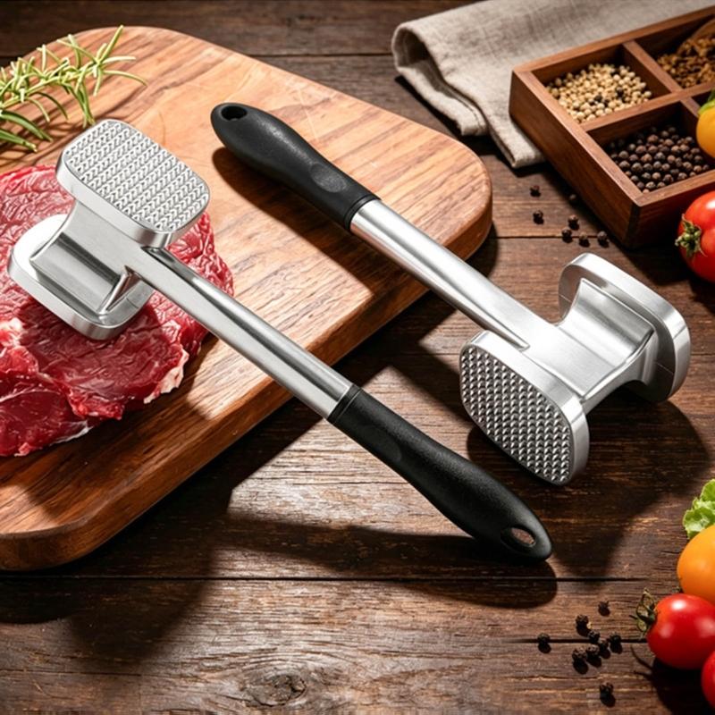 Metal Kitchen Pounder Meat Tenderizer Tool with Textured End and Smooth Striking End for Steak Pork Chicken Cooking and Daily Meals