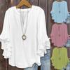 Blusa de Mujer con Cuello en V y Mangas con Volantes, Cuello Dividido, Capas, Puños Acampanados, Tops Casuales Sueltos de Gasa para Ropa de Mujer