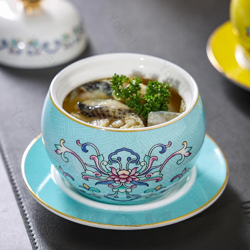 Retro Court Style Ceramic Soup Bowl Light Luxury Restaurant Dessert Yogurt Cup Delicious Dishes Soup Bowls Household Tableware