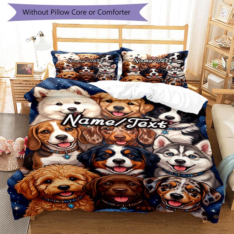 3PC Custom Name Puppy Portrait Collage Bedding Set Printed Bedding Set Duvet Cover Closure Includes 1 Duvet Cover & 217 Pillowcases for Bedroom