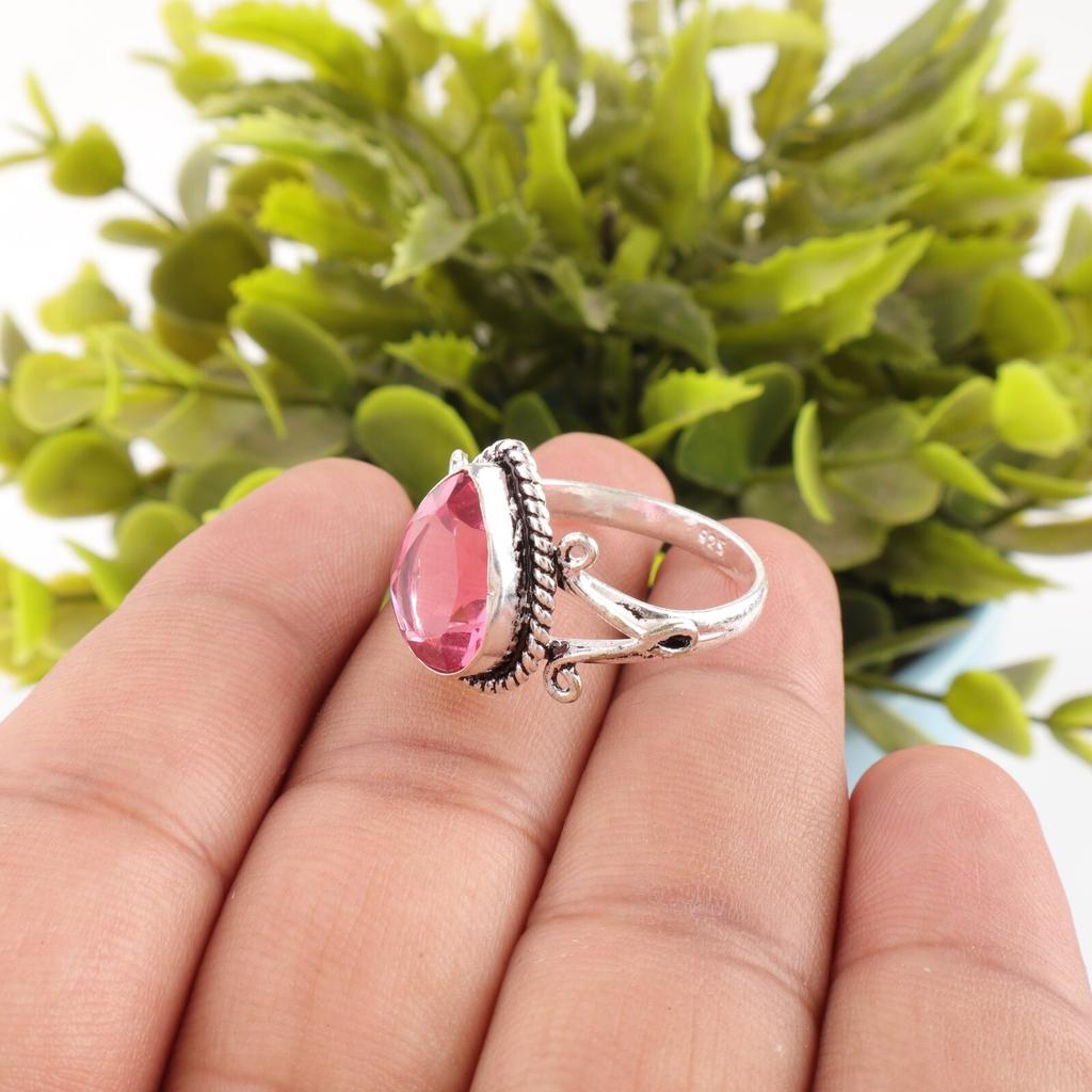 Pink Tourmaline Gemstone 925 Sterling Silver Jewelry Handmade Fashionable Ring RR-57-14