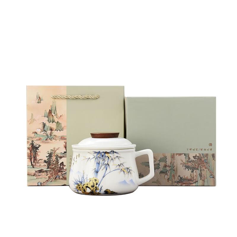 OLOEY Mutton-Fat Jade Ceramic Panda Mug with Lid