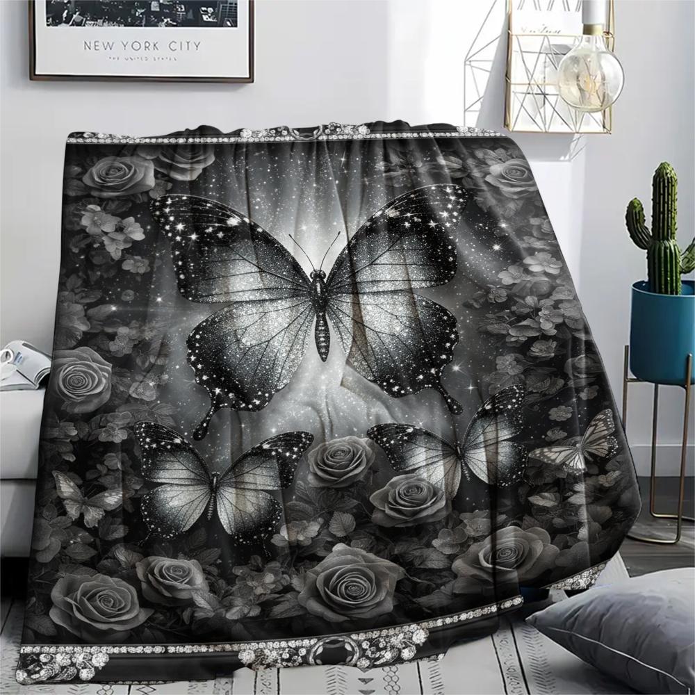 1PC 3D Butterfly Print Flannel Blanket, High quality All Seasons, Home Decor, Warmth and Comfort, Perfect for Christmas Gifts