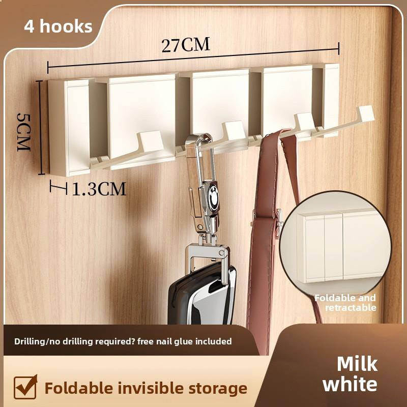 

Hidden Folding Hook and Perforated Wall Clothes Rack Cream white 4 hooks