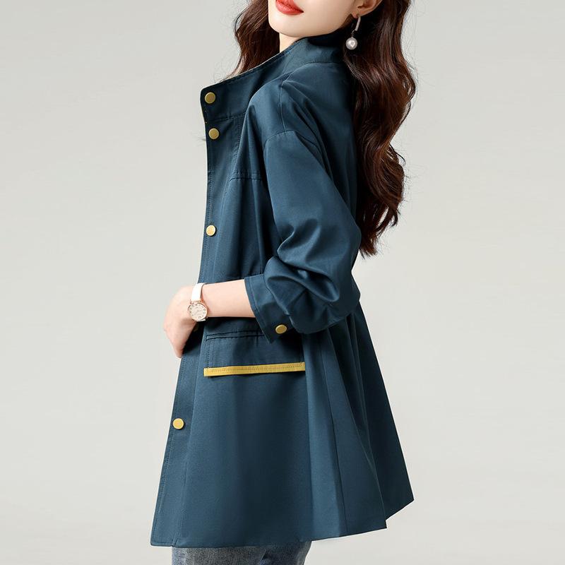 New Autumn Style Contrasting Color Waist-hugging To Make You Slim Commuting Simple and Versatile Mid-length Windbreaker