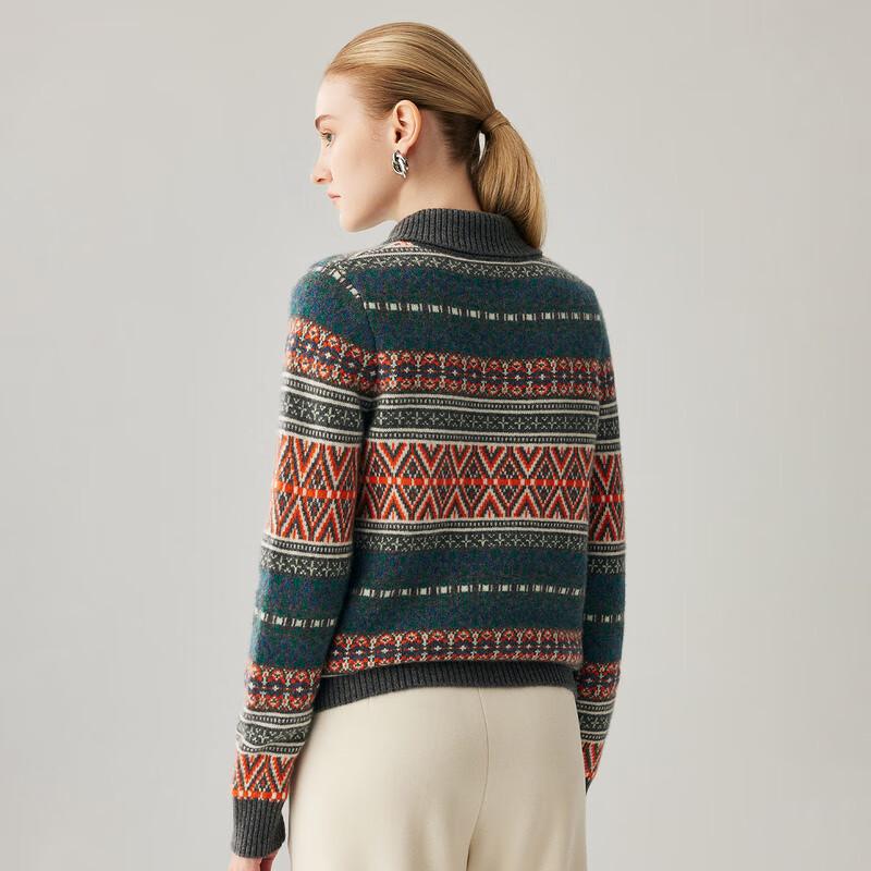 Zhaojun Women's Fair Isle 100% Cashmere Crewneck Sweater