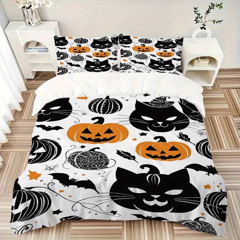 3pcs Halloween Pumpkin Bedding Set, Suitable for Bedroom Decoration, (Includes 1 Duvet Cover And 2 Pillowcases, Quilt Not Included) yy250822126