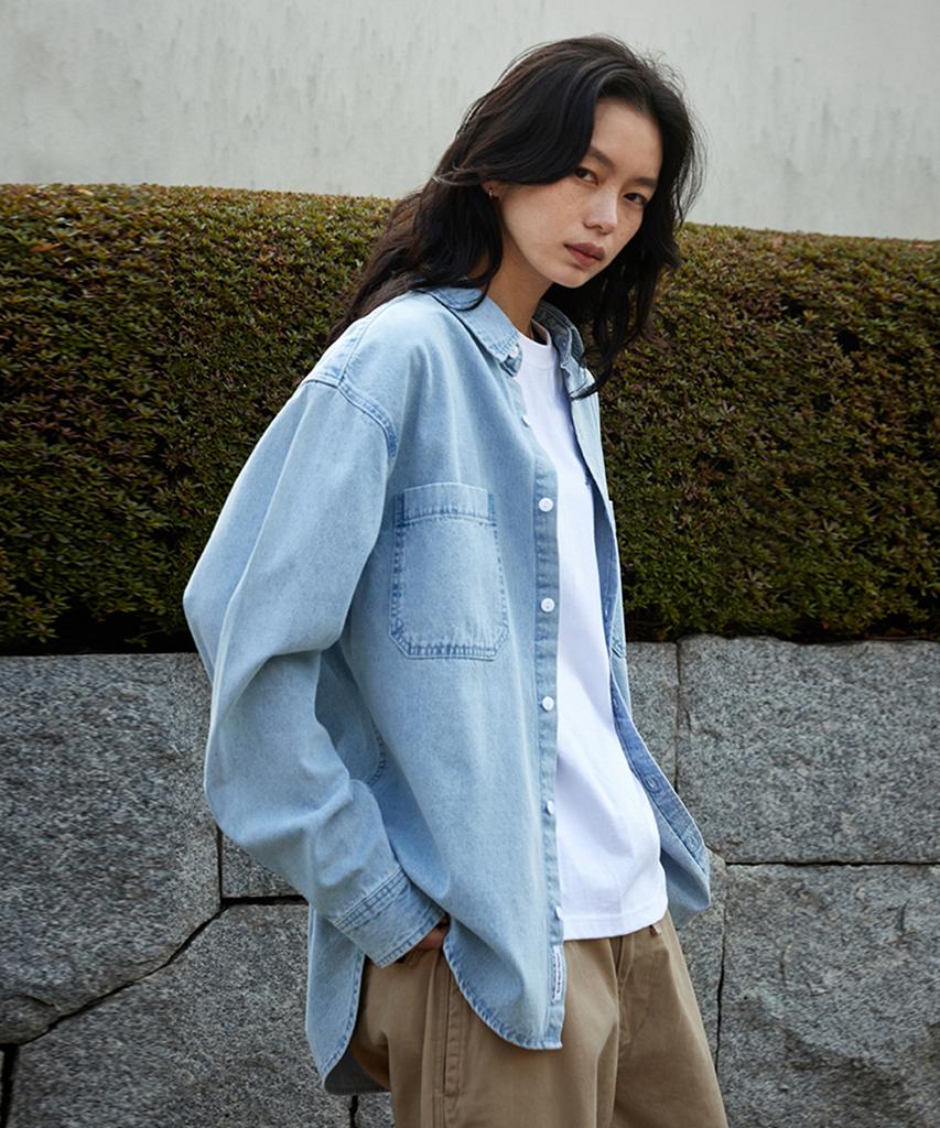 Minimal Project Oversized Washed Denim Shirt Mls219 / 2 Colors