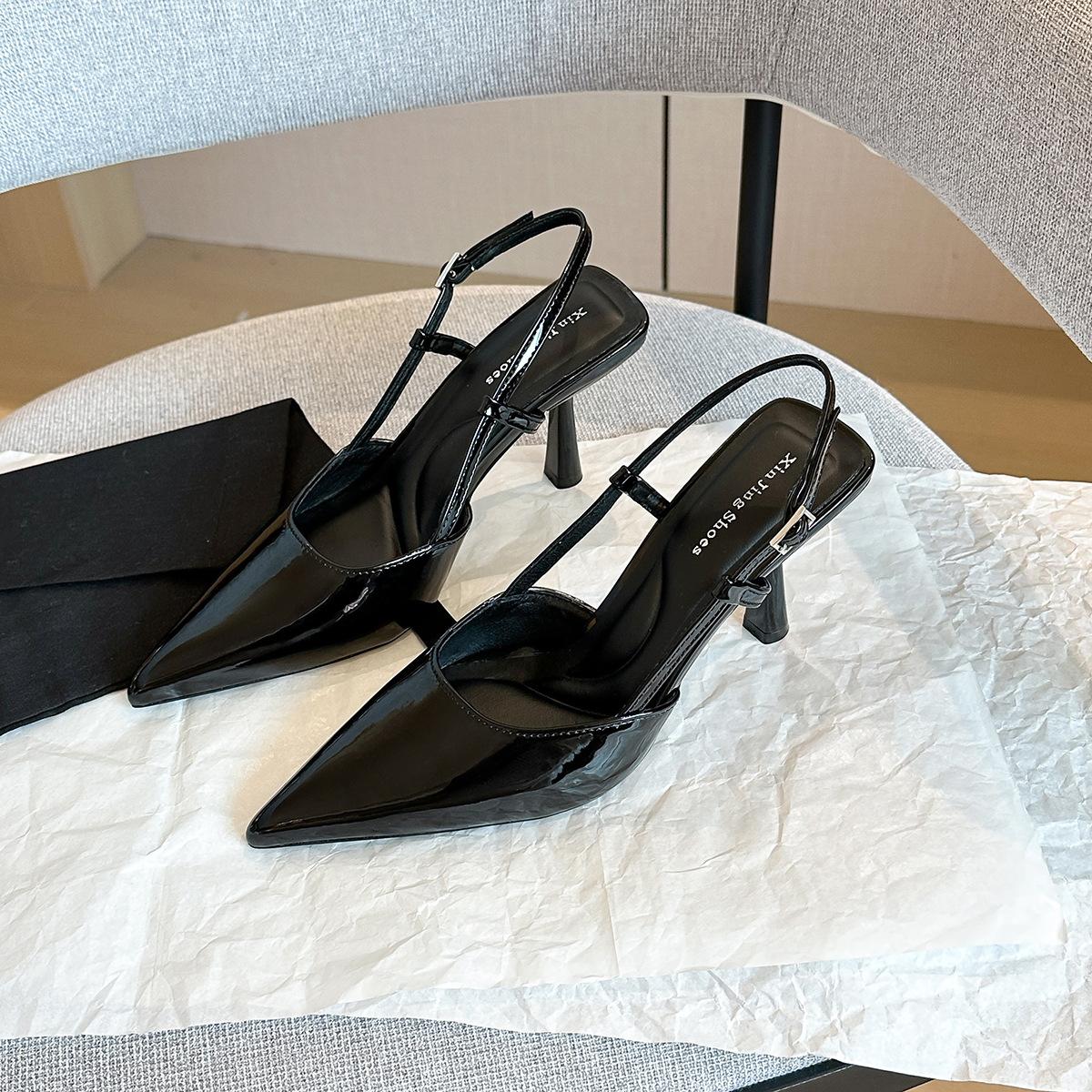 

1655-2 Fashion pointed rear empty high-heeled single shoes Spring new small fragrant style thin-heeled single shoes Commuter single shoes Women s s 35 чёрный