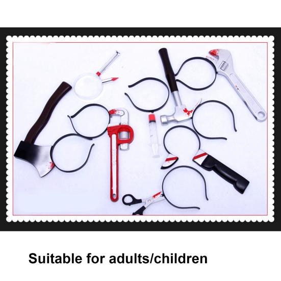 Halloween-Grusel-Stirnbänder, hohe Elastizität, verschleißfest, Kostümzubehör durch den Kopf, Halloween-Grusel-Zombie-Axt-Scheren-Stirnband für Festivals