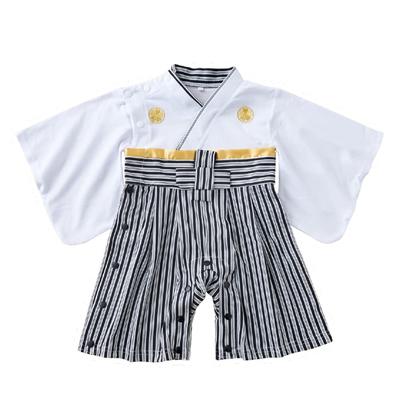 Macacão Hakama para Bebê Manga Longa Algodão Vestido Japonês Santuário Visita Celebração de 100 Dias Primeiro Festival Brasão Branco [regalo] 70-80cm Shichi-Go-San (70cm