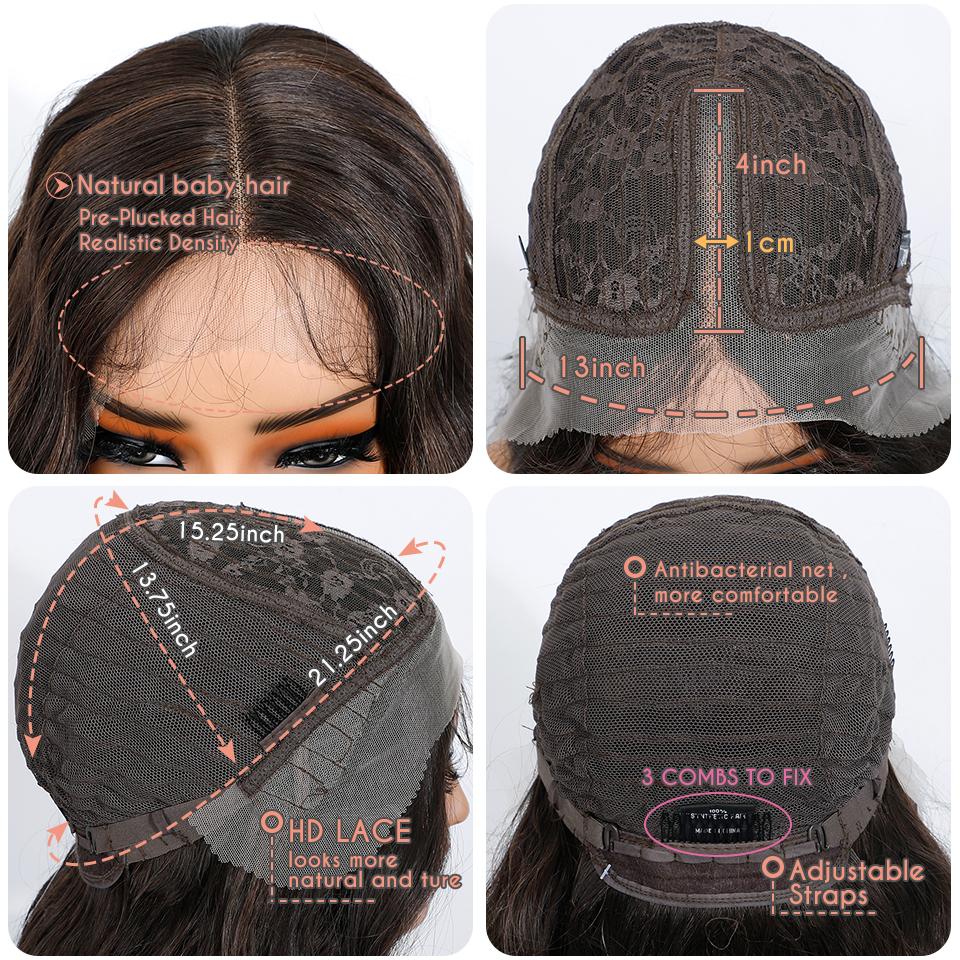 Noble Synthetic Lace Front Wig 26 Inch Brown Wavy Lace Part Body Wavy Lace Wig For Women Lace Front Wig Ombre Blonde Cosplay Wig