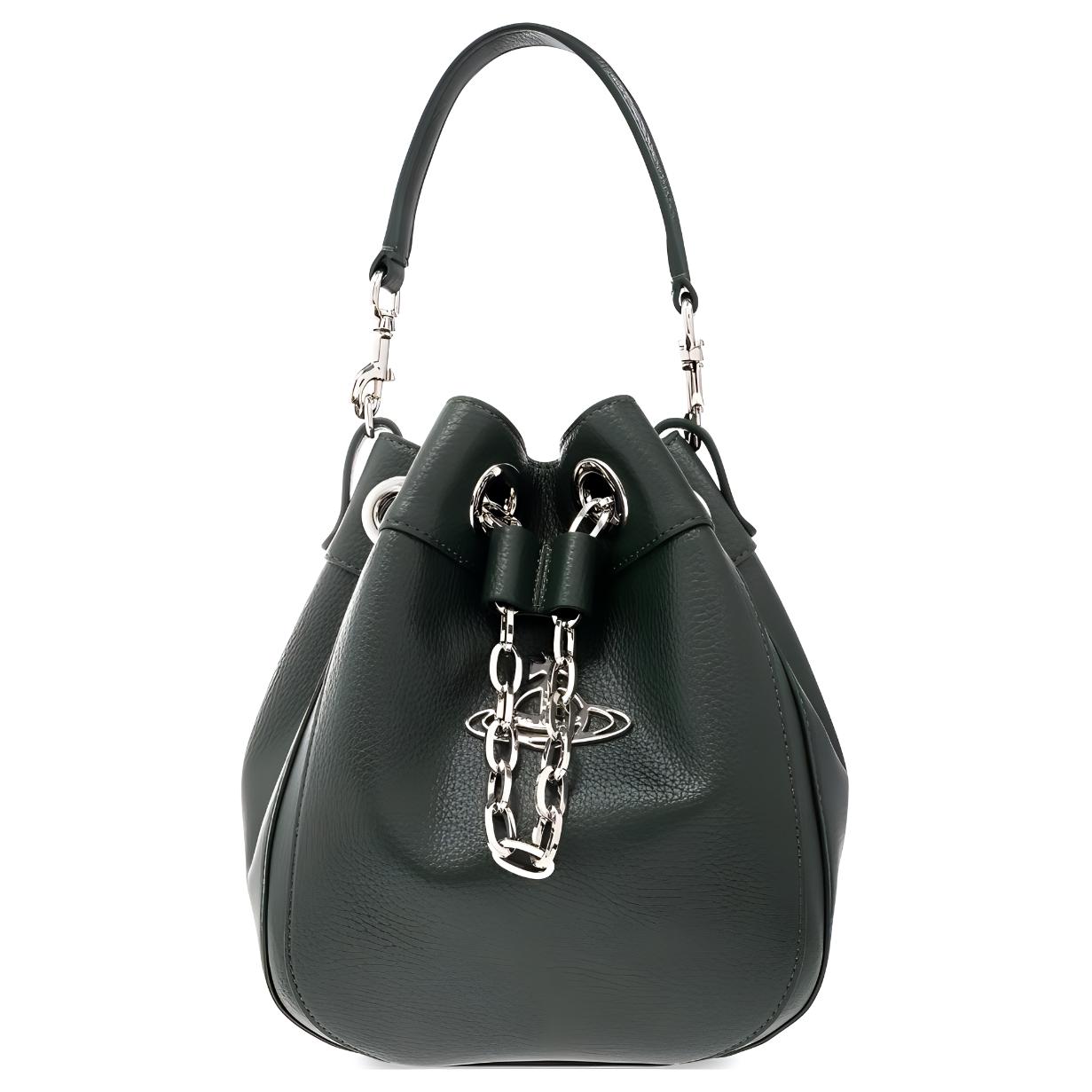 

Vivienne Westwood Chrissy Detachable Strap Polished Hardware Ball Stud Medium Bucket Bag Women handbags Olive-Green 43020001S000DPFM405 Basic Set (Bag+Dust Bag)