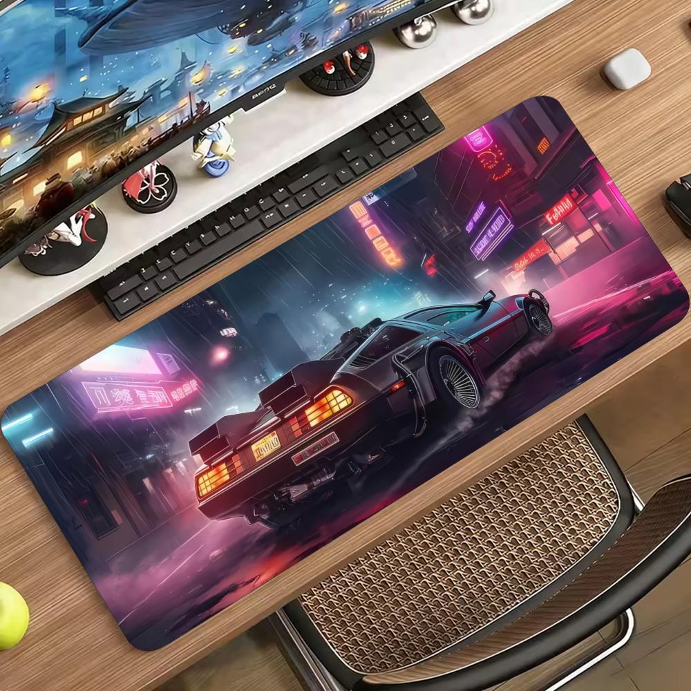 Neon Street Race Car Large Extended Mouse Pad Non Slip Rubber Desk Mat For Gaming Laptop Keyboard Office Desktop Decor