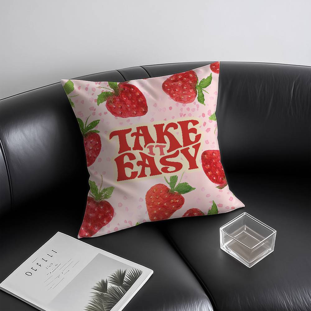 Cute Strawberry Print Pillow Case Anti-dustmite Invisible Zipper Sofa Bed