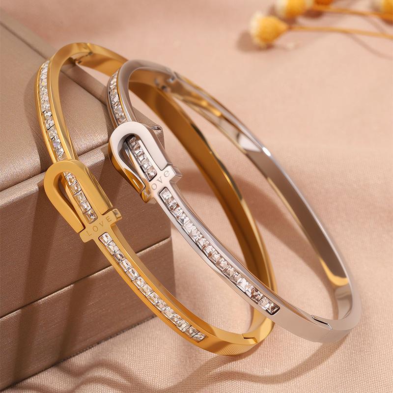 Titanium Steel Bracelet - Stylish and Fashionable Luxury Style Couple Bracelet with Stainless Steel Single Row of Diamonds