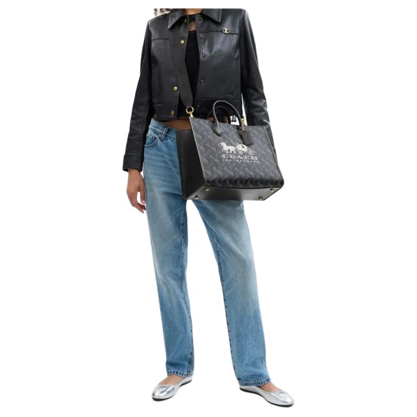 Coach Ace 35 Logo Print Tote Bag Women tote Truffle Black CS252-B4SI1