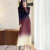 Gradient Pleated Long Dress for Women – Slimming, Loose Fit, Fashionable & Age-Reducing.