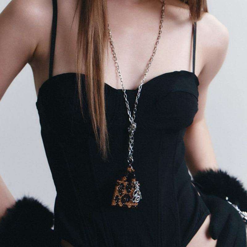 Eireve BEADED MICRO BAG & MULTI CHAIN (LEOPARD BROWN)