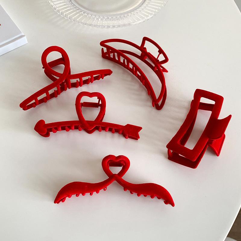 

Красная новогодняя зимняя бархатная заколка для волос большого размера, винтажная универсальная заколка на затылке в виде акулы, прическа, головной убор