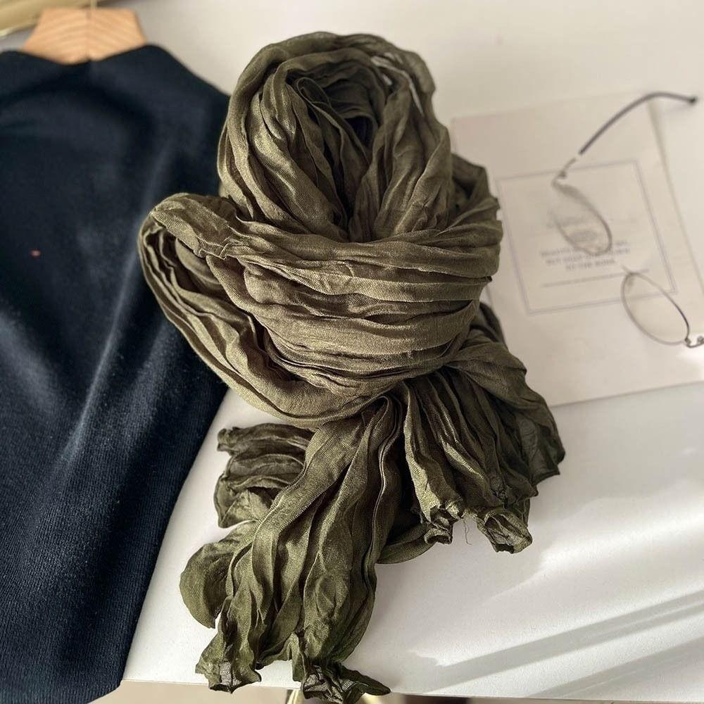 Retro Pleated Printed Scarf Luxury Brand Designer Long Shawl Wrap For Spring Autumn Winter