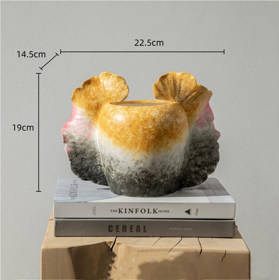 Creative Hand-painted Ceramic Vases Wavy Patterned Wings Ceramic Handicraft Floral Arrangement Accessories Home Decoration