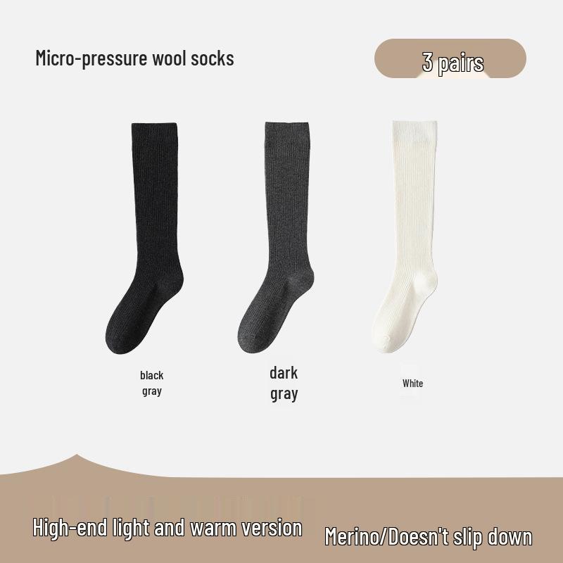 Women's Merino Wool Knee-High Socks - Light, Warm, Ribbed Leg Warmers for Autumn & Winter