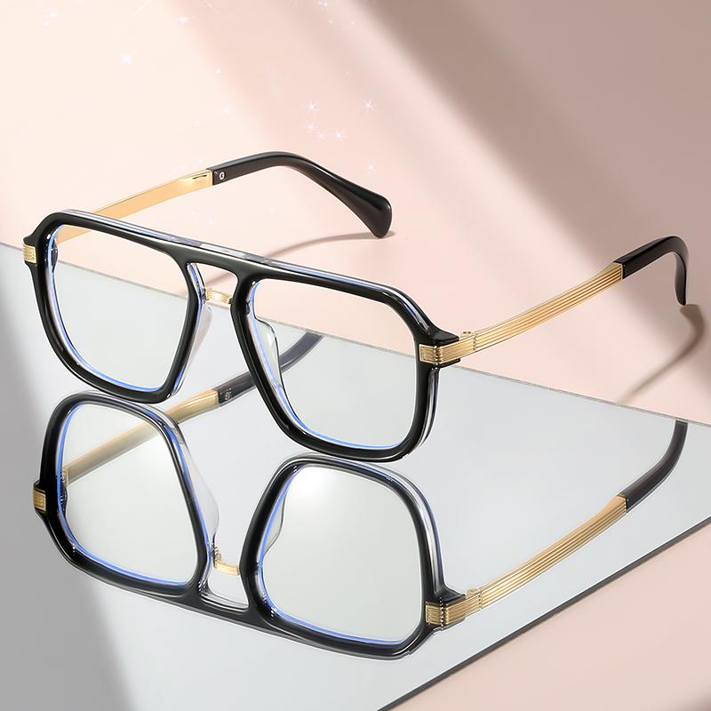 

Double-beam flat-top anti-blue light glasses with metal temple versatile for daily wear and decorative flat light glasses