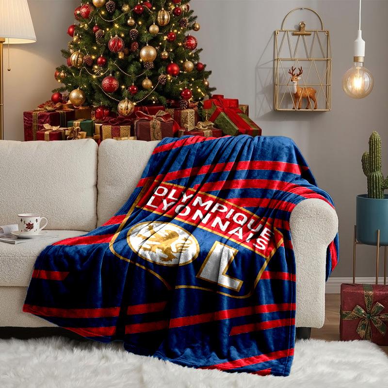 Lyonnais Football Crest Blanket Lightweight Ideal Bedding Blanket Perfect for Travel, Camping, Living Rooms, Offices, Sofas, Fan Christmas Gift