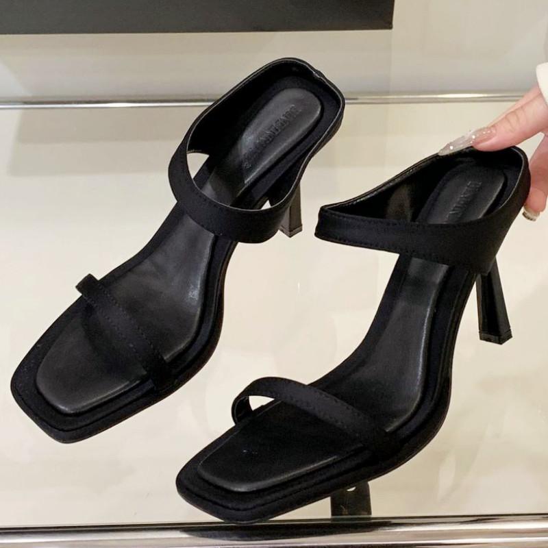 Fashion High Quality Square Toe Narrow Band Women Sandals Summer Sexy Open Toe Thin Heel Slide Sandals Fashion Comfortable Designer Shoe