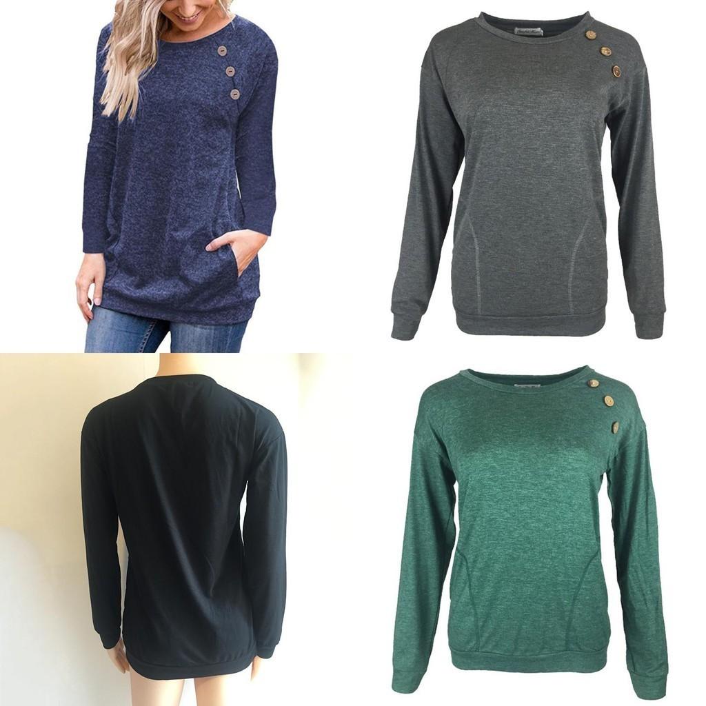Fashionable Women's Long Sleeve Pullover Sweater With Button Deco And Versatile Style