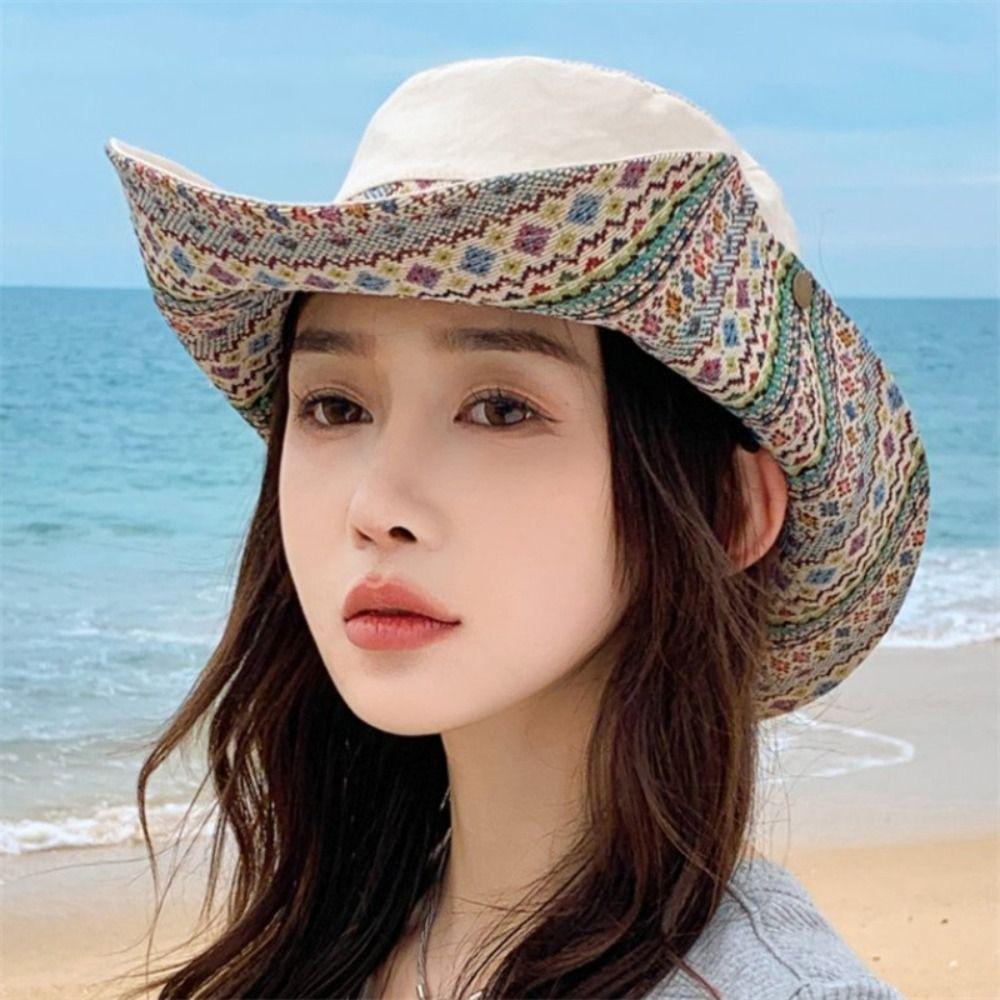 Large Brimmed Wide Brim Bucket Hat Floral Printed Mountain Climbing Hat Women's Sun Hat  Travel
