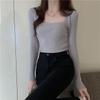 Square Collar Black Bottoming Shirt Women's Autumn Clothing New Inner Sweater Knitted Sweater Irregular Collar Slim Top Women