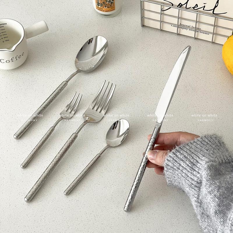 Cake Knife and Fork Set, High-end Light Luxury French 304 Stainless Steel Knife, Fork and Spoon Three-piece Set, Children's Dessert Spoon and Fork