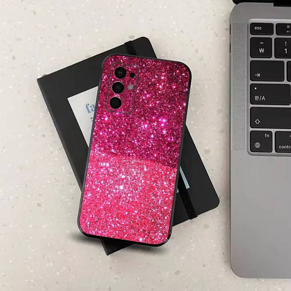 Dazzling Pink Glitter For Samsung Galaxy A73,J7,22,Note,72,41,31,8,9,52,71,53,32,Soft Black Silicone Cover Case