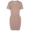 GMXIA Damenmode Sommer Frühling Einfarbig Streifenmuster Kurzarm O-Ausschnitt Hohe Taille Lässige Kleider