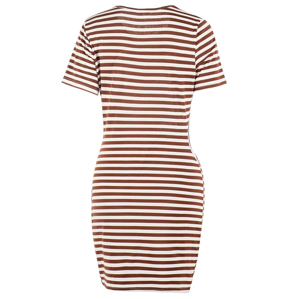 GMXIA Damenmode Sommer Frühling Einfarbig Streifenmuster Kurzarm O-Ausschnitt Hohe Taille Lässige Kleider