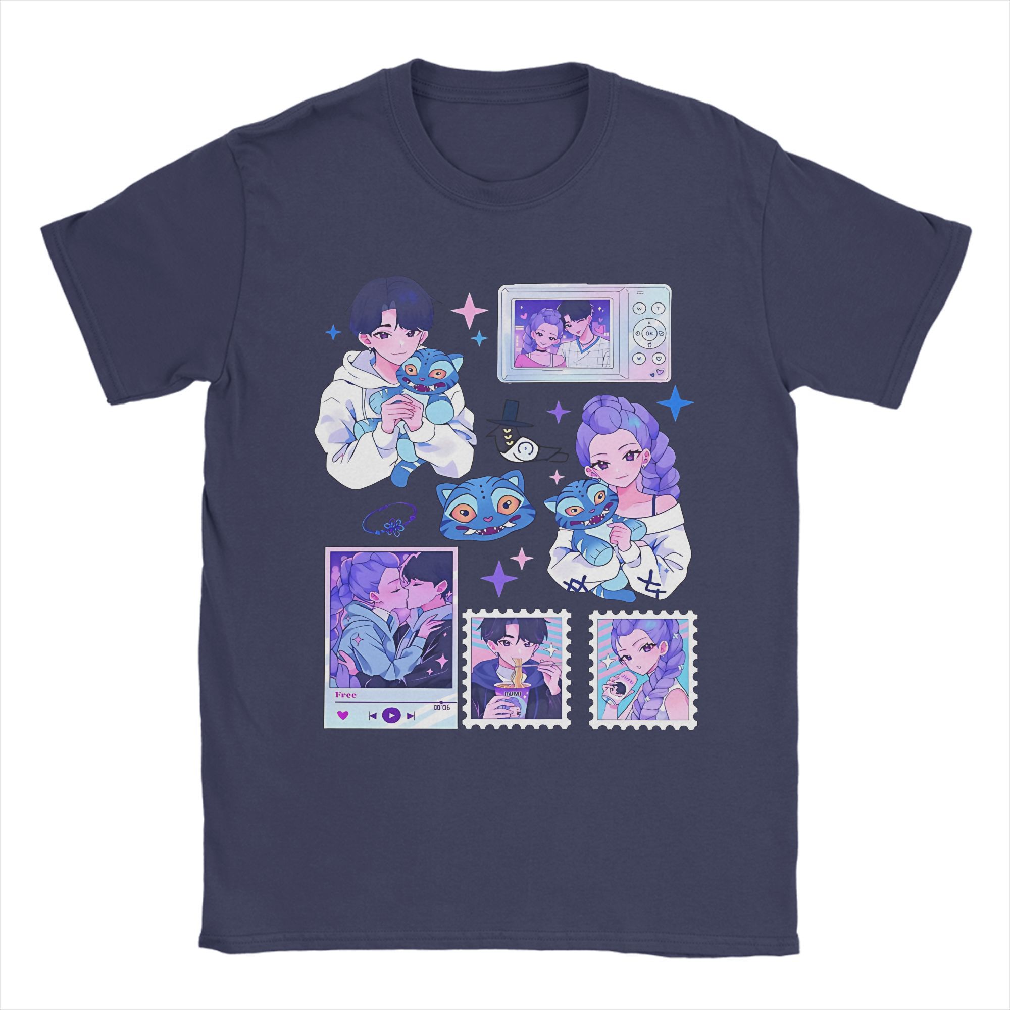 

Rujinu Kpop Demon Hunters T Shirts Men Pure Cotton Novelty T-Shirt Crew Neck Tees Short Sleeve Clothing Summer 3XL
