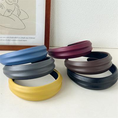 Koreanisches Vintage Breites Haarband für Damen PU-Leder Einfarbig Stirnbänder Schlichtes Temperament Elegantes Haarreif Krawatte Haarschmuck Kopfbedeckung