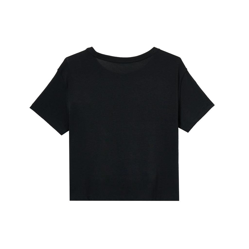 Nike Solid Crew Neck Loose Cropped Short Sleeve T-Shirt Women Tops Black DM7026-010