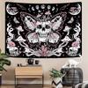 Pink Gothic Skull Tapestry Butterfly Wing Crystal Wild Flower Moon Phase Wall Art for Dark Aesthetic Room Decor