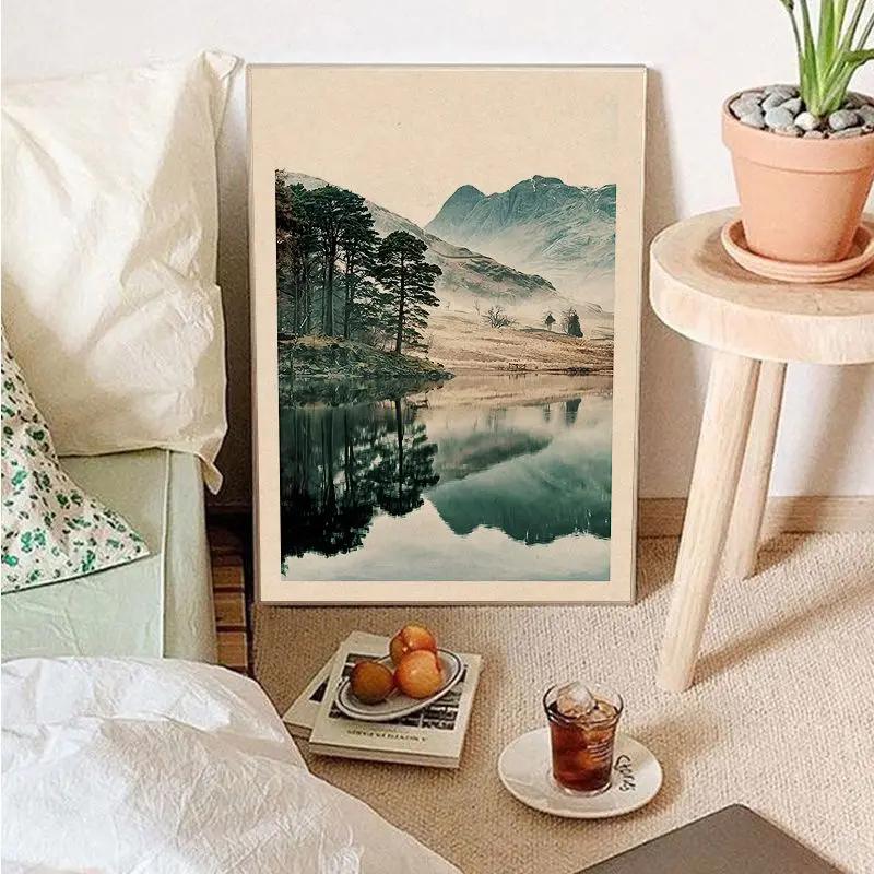 

Природа Пейзаж Гора Озеро Лодка DIY Плакат Наклейка из крафт-бумаги DIY Комната Бар Кафе Эстетическое Искусство Настенная Живопись 21*30cm No Frame