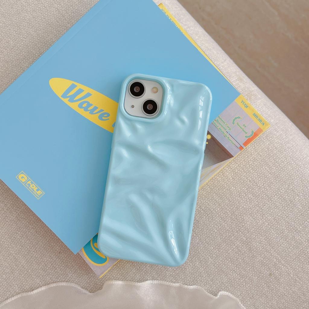 Niche style three-dimensional pleated shell is suitable for iPhone17Pro max Apple 16 mobile phone case 13/14 gentle blue.