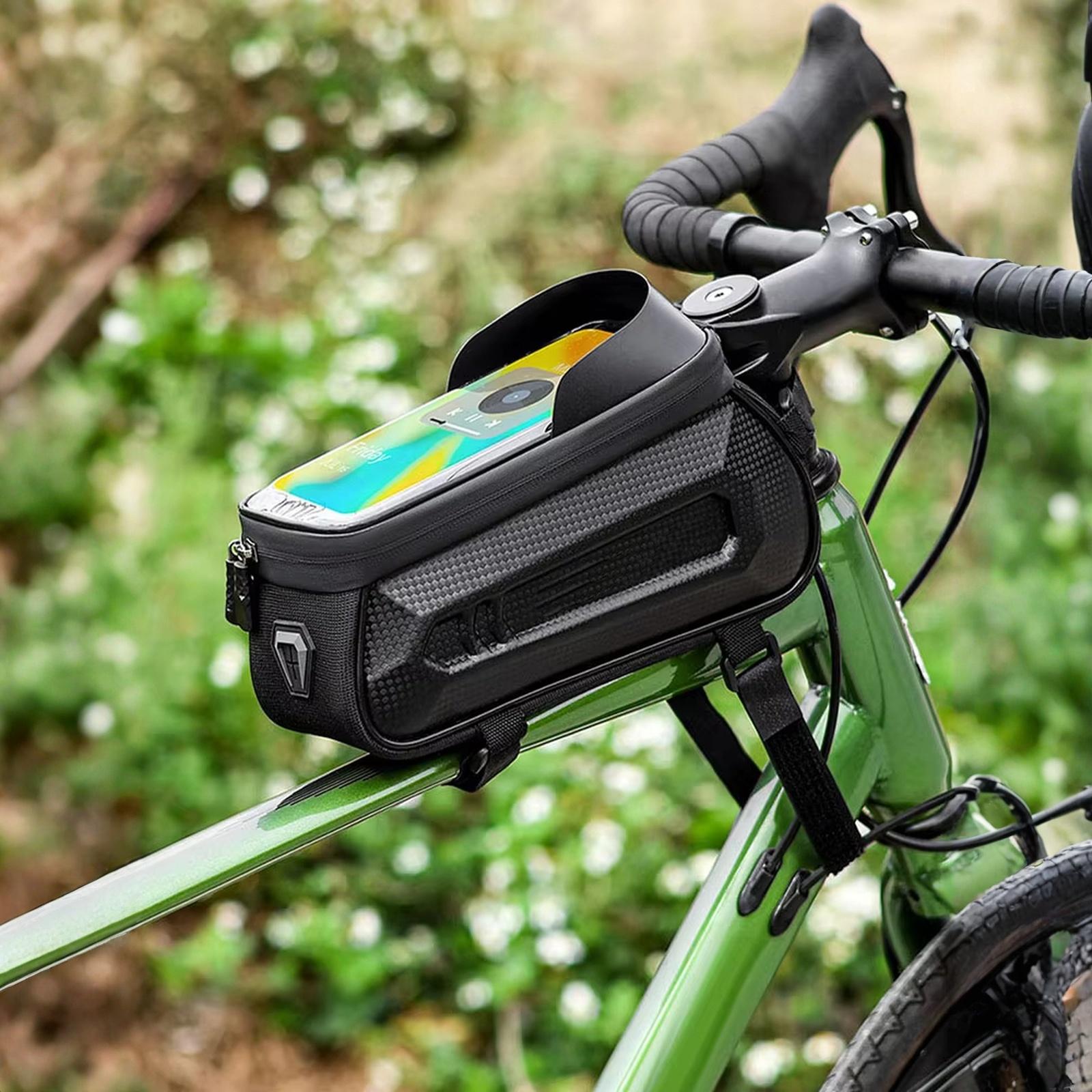 Bicycle Top Tube Bag Hard Shell Phone Holder Bike Frame Bag Front Tube Storage Case for Mountain Road Bike Cycling Equipment one size