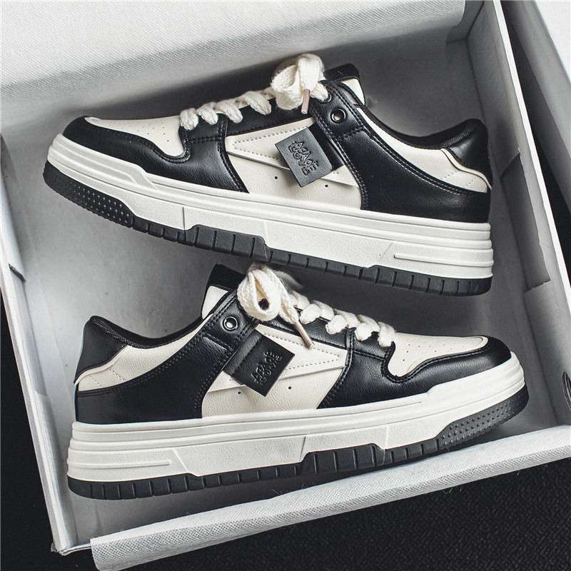 Men's shoes summer versatile trend casual niche black and white board shoes men's youth sports thick sole heightening small white tide shoes