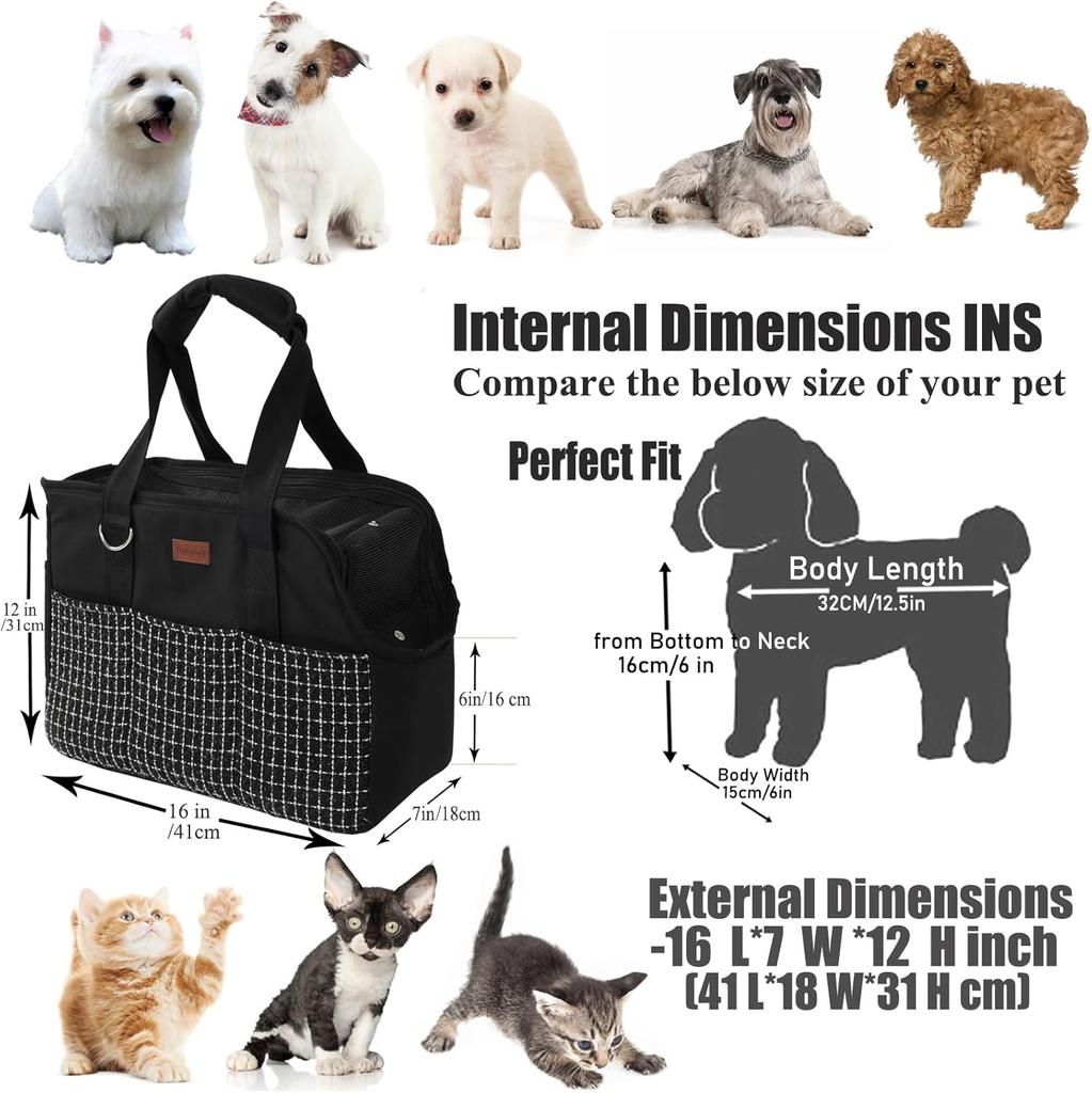 Kleine Hundetragetasche, geeignet für Katzen, Hunde oder Welpen, große Tasche mit mehreren Taschen, weiches atmungsaktives Netzpolster, Haustier