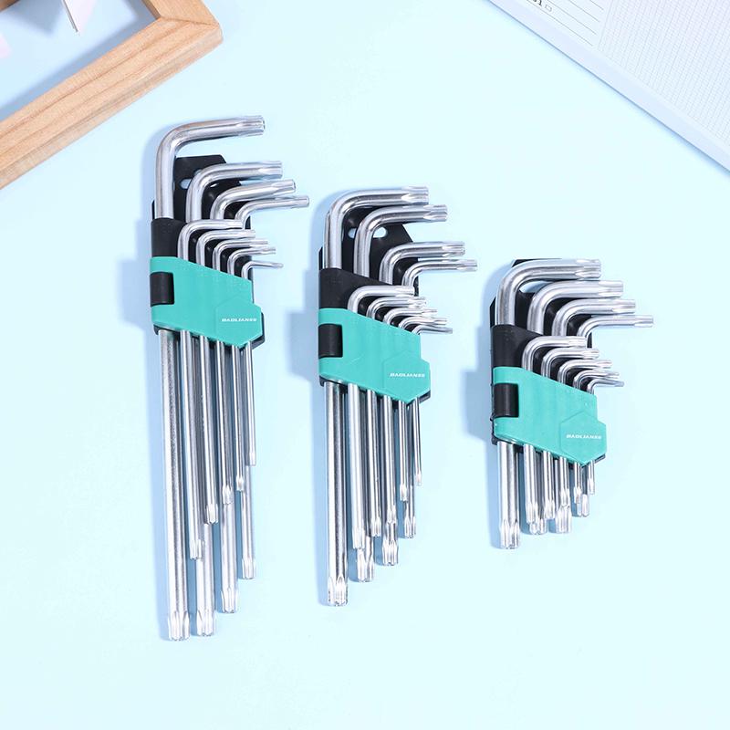 9Pcs/Set Torx Star Wrench Kits Extended Allen Keys Hexagon Spanner Key Set Plum Blossom Dual End L Type Star Screwdriver